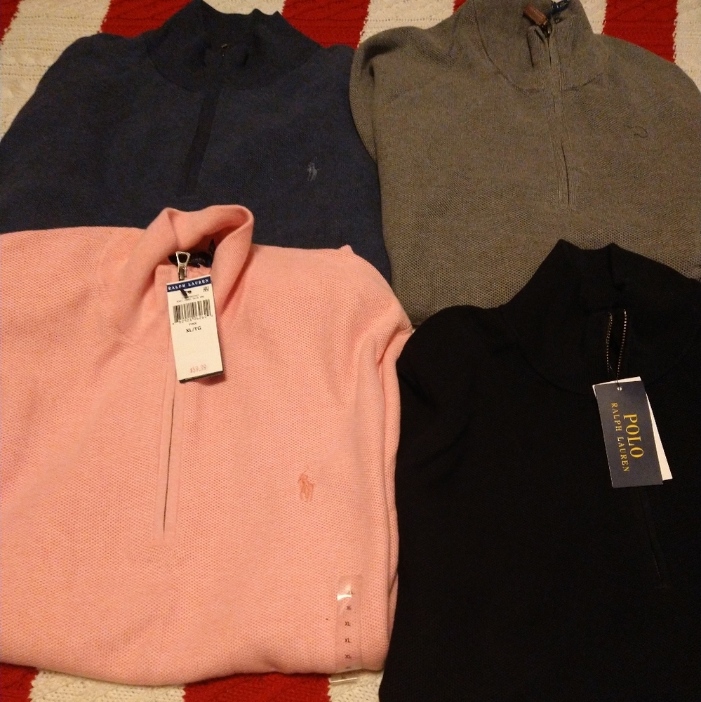 New winter mock neck half zip sweater XXLarge size blue, black and gray, salmon.